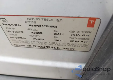 2019 Tesla Model X из США, поврежденный, VIN 5YJXCAE26KF188744